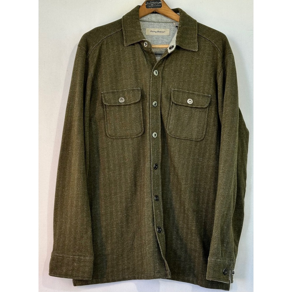 Tommy Bahama Herringbone Shacket Heavy Shirt Mens Large Olive Green Workwear
